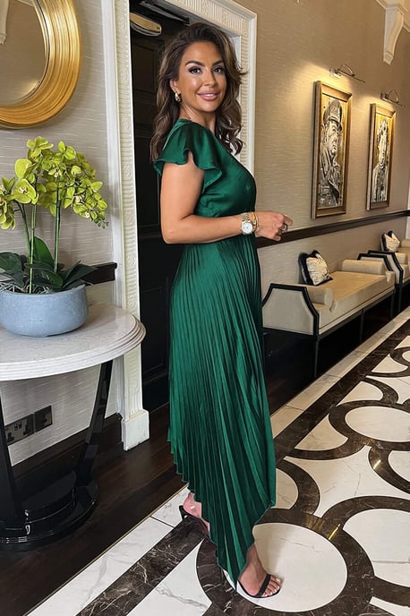 Teal Wrap Top Zig Zag Hem Pleated Midi Dress - Image 3