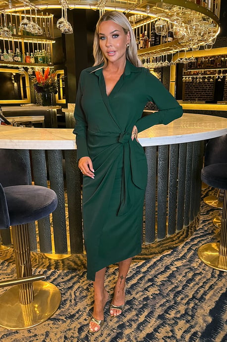 Teal Side Tie Waist Wrap Midi Dress - Image 2