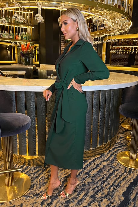 Teal Side Tie Waist Wrap Midi Dress - Image 3