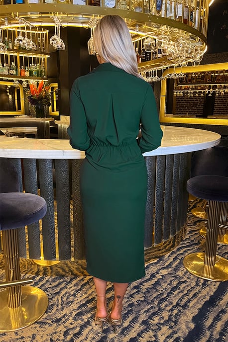 Teal Side Tie Waist Wrap Midi Dress - Image 4