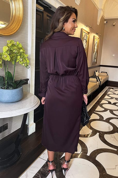 Plum Side Tie Waist Wrap Midi Dress - Image 4
