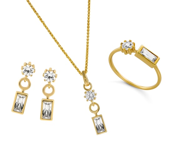 Orphelia 'Madelyn' Dames 925 Sterling Zilveren Set: Ketting + Oorbellen + Ring - Gouden SET-7583/G - Image 1