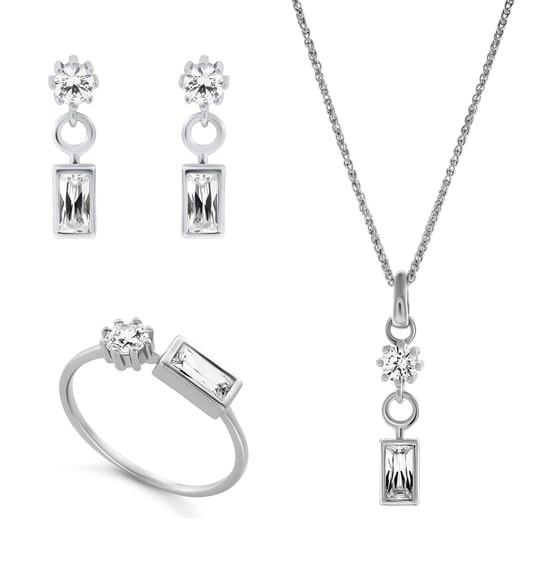 Orphelia 'Madelyn' Dames 925 Sterling Zilveren Set: Ketting + Oorbellen + Ring - Zilver SET-7583 - Image 1