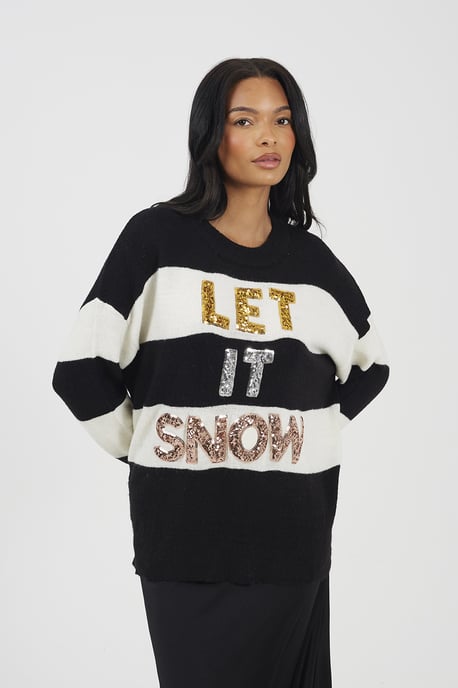 Black Crew Neck Sequin Christmas Jumper - Image 1