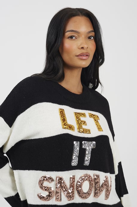 Black Crew Neck Sequin Christmas Jumper - Image 4