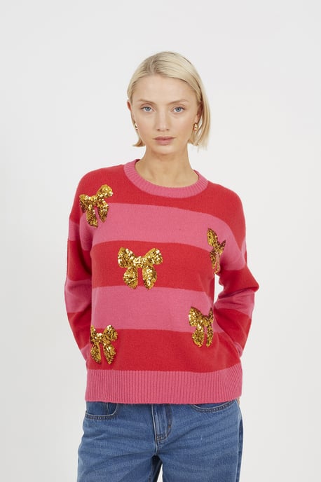 Red Stripe Sequin Detail Christmas Jumper - Image 1
