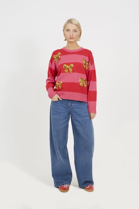 Red Stripe Sequin Detail Christmas Jumper - Image 3