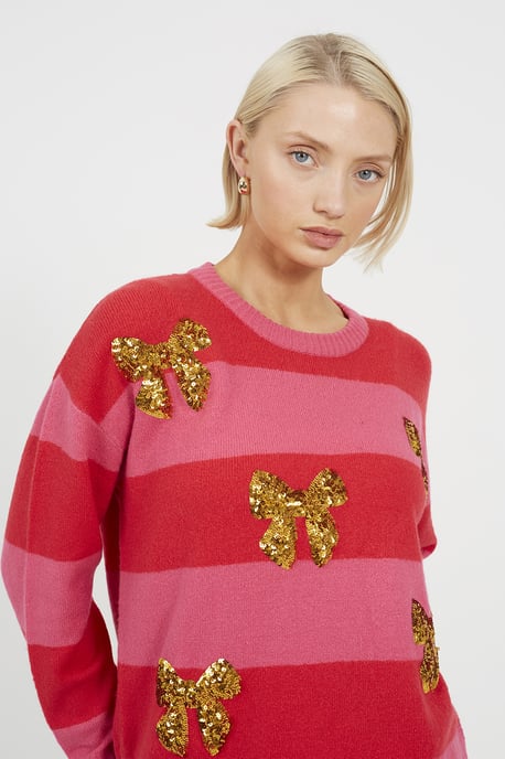 Red Stripe Sequin Detail Christmas Jumper - Image 4
