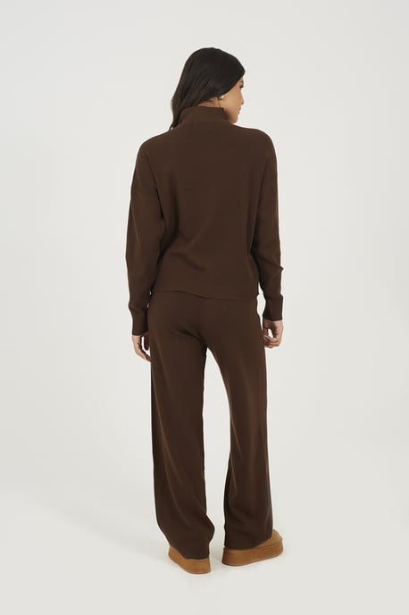 Chocolate Knitted Zip Neck Jumper And Trouser Set - Image 2
