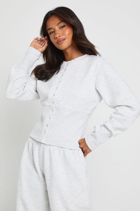 Petite Deep Hem Popper Bomber Sweatshirt Tracksuit - Image 2