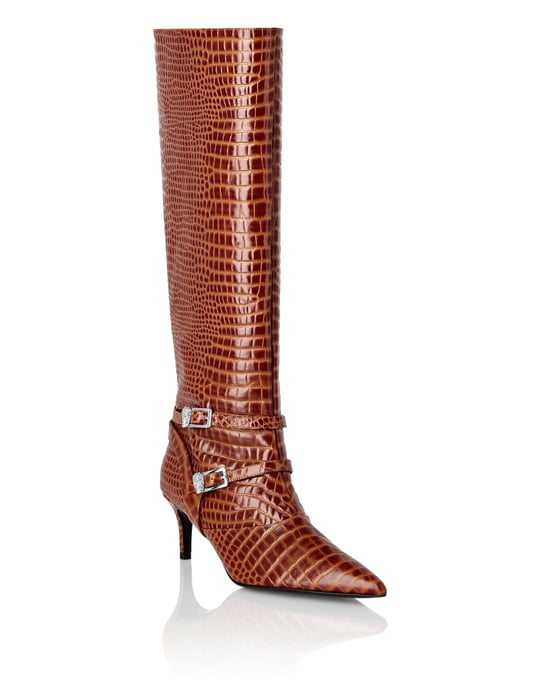 Low-Heel Strapped High Boots Cocco Print - Image 1