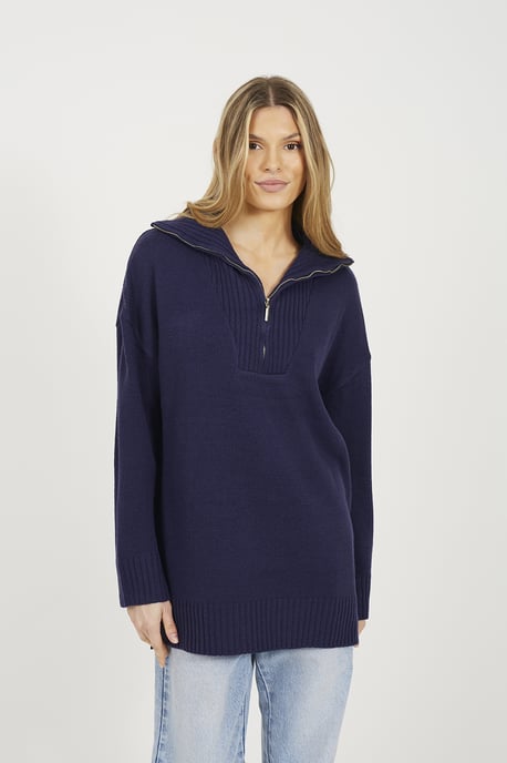 Navy Oversized 1/2 Zip Knitted Jumper - Image 1