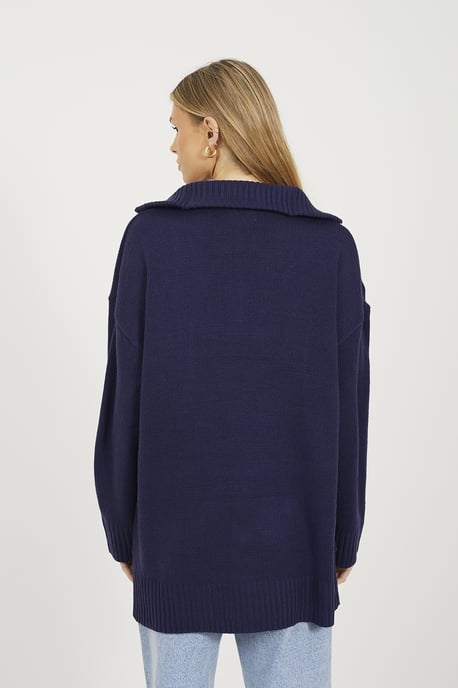Navy Oversized 1/2 Zip Knitted Jumper - Image 2
