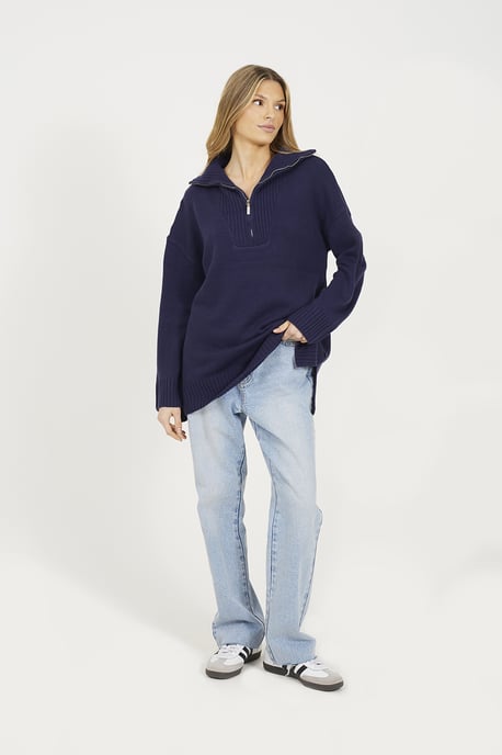 Navy Oversized 1/2 Zip Knitted Jumper - Image 3