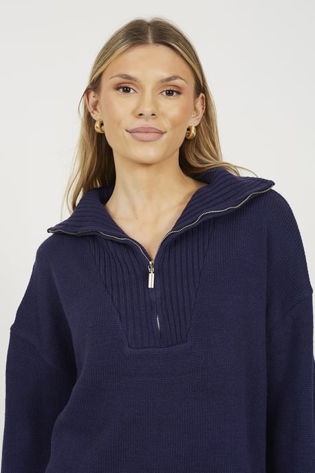 Navy Oversized 1/2 Zip Knitted Jumper - Image 4
