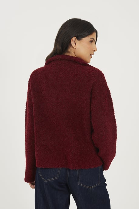 Wine Boucle Yarn Jumper With Zip Neck - Image 2