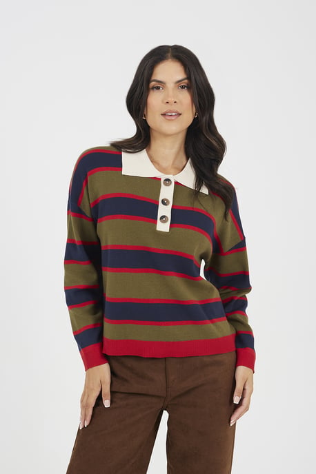 Navy Rubgy Stripe Knitted Jumper - Image 1