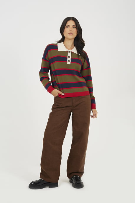 Navy Rubgy Stripe Knitted Jumper - Image 3