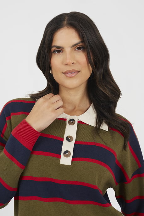 Navy Rubgy Stripe Knitted Jumper - Image 4