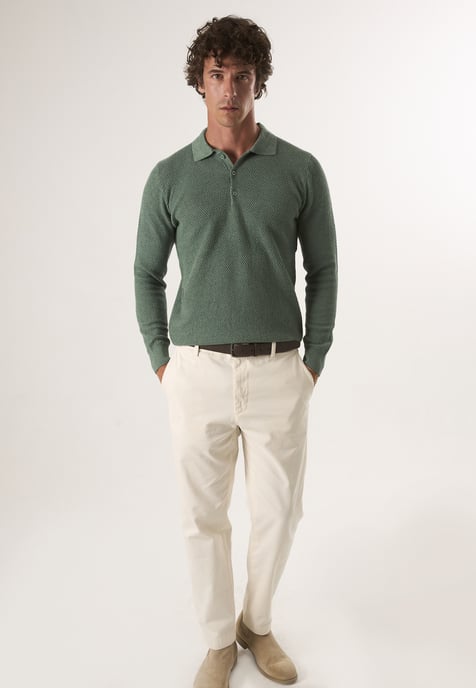 Pullover Sweater With Polo Collar And Buttons - Image 2