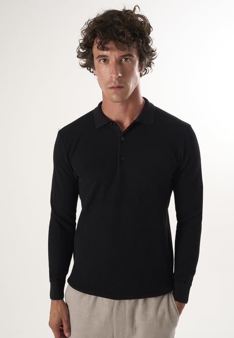 Pullover Sweater With Polo Collar And Buttons - Image 1