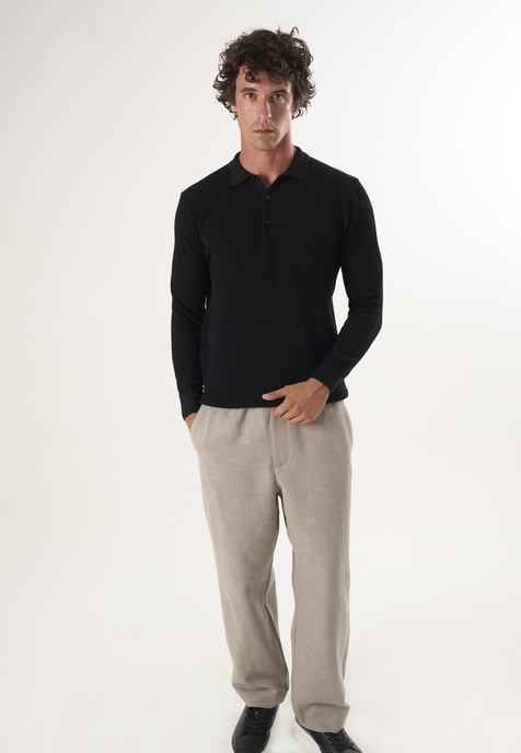 Pullover Sweater With Polo Collar And Buttons - Image 2