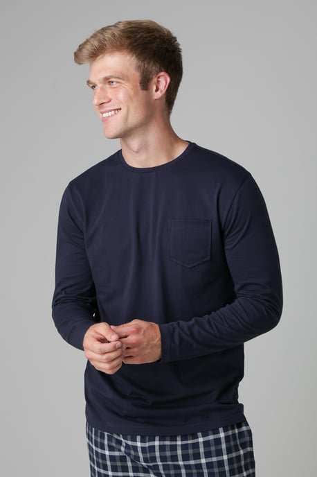 Dark Navy Cotton Long Sleeve Pyjama Set - Image 3