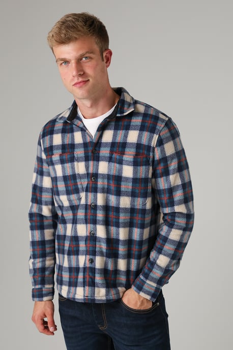 Blue Checked Yarn-Dyed Fleece Shirt - Image 1