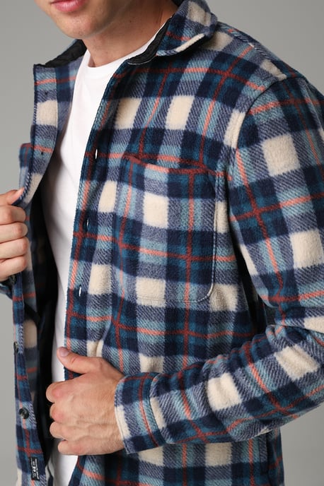 Blue Checked Yarn-Dyed Fleece Shirt - Image 4