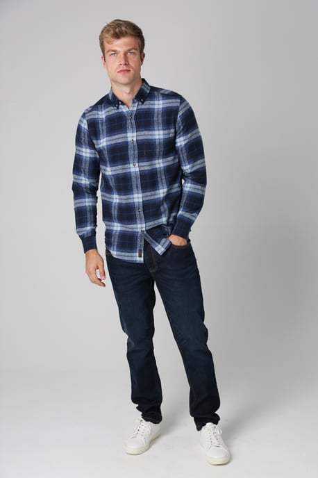 Dark Navy Cotton Printed Long Sleeve Shirt - Image 4