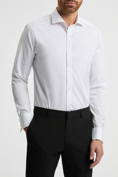 Slim Fit White Cotton Double Cuff Cutaway Collar Shirt - Image 1