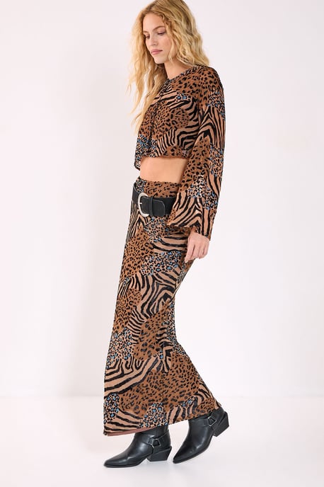 Mixed Animal Devore Bias Maxi Skirt - Image 1