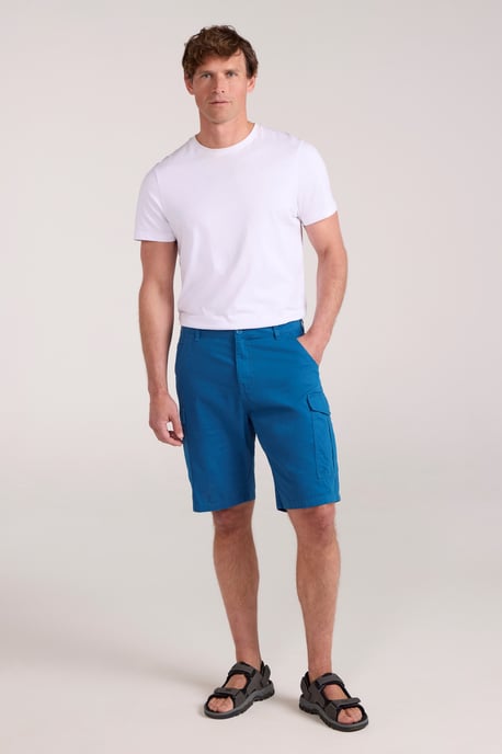 'Lakeside' Mens Twill Cotton Cargo Shorts With Multiple Pockets Teal - Image 2