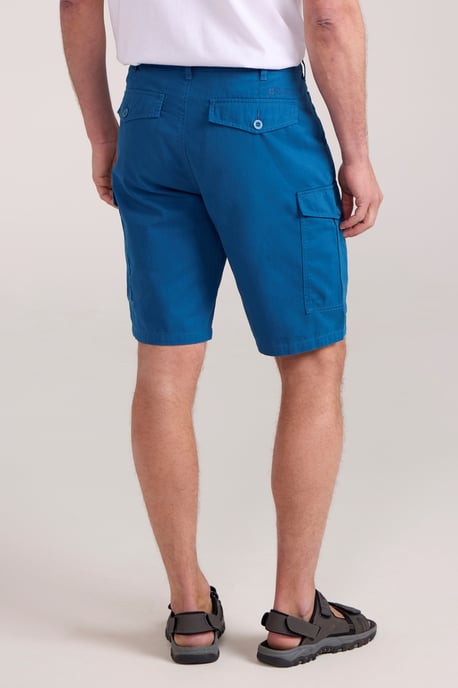 'Lakeside' Mens Twill Cotton Cargo Shorts With Multiple Pockets Teal - Image 3