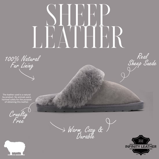 Women's Genuine Sheepskin Grey Suede Mule Winter Slippers - Luna - Image 2