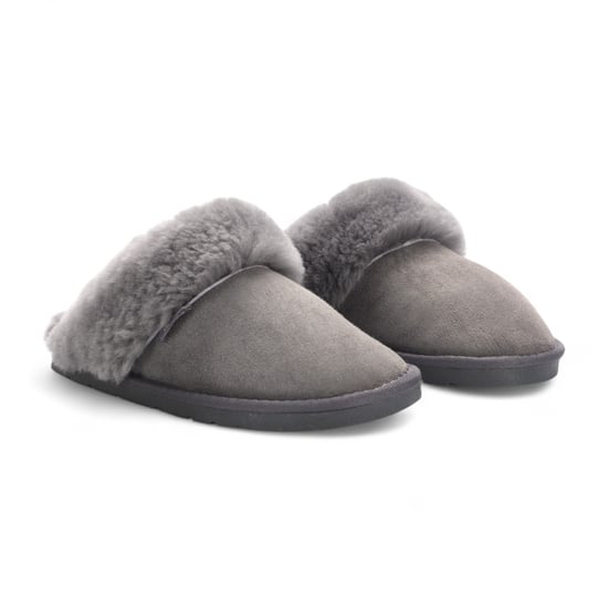 Women's Genuine Sheepskin Grey Suede Mule Winter Slippers - Luna - Image 3