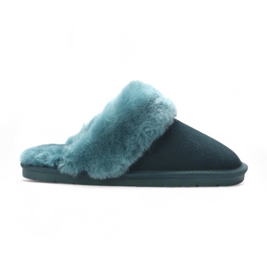 Women's Genuine Sheepskin Green Suede Mule Winter Slippers - Luna - Image 1