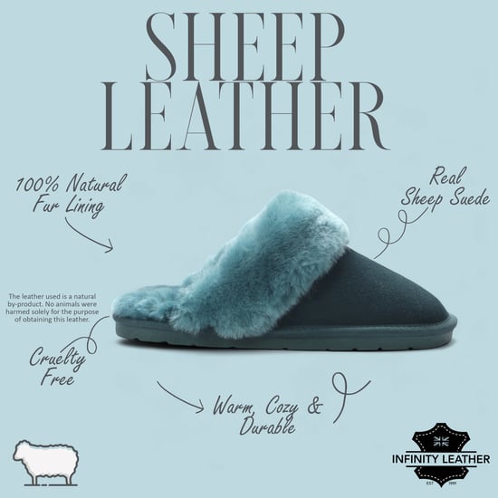 Women's Genuine Sheepskin Green Suede Mule Winter Slippers - Luna - Image 2
