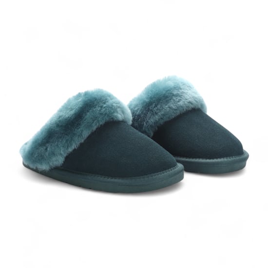 Women's Genuine Sheepskin Green Suede Mule Winter Slippers - Luna - Image 3
