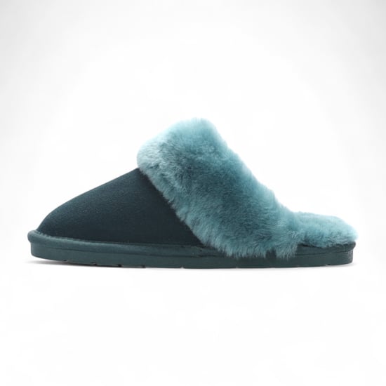 Women's Genuine Sheepskin Green Suede Mule Winter Slippers - Luna - Image 4