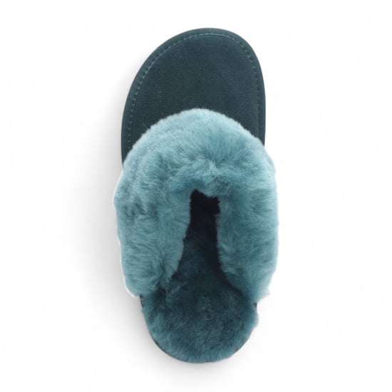 Women's Genuine Sheepskin Green Suede Mule Winter Slippers - Luna - Image 6