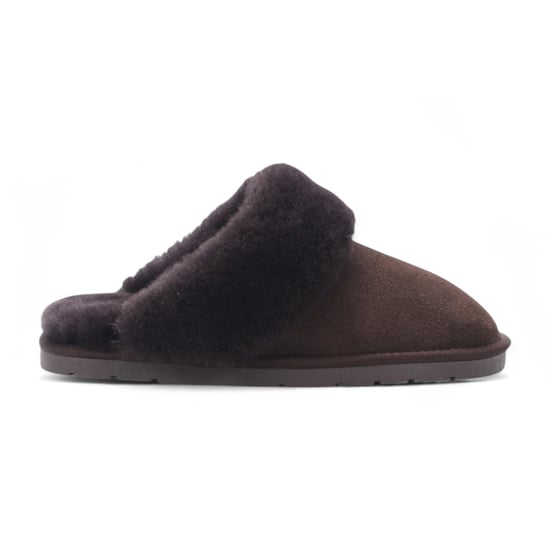 Women's Genuine Sheepskin Brown Suede Mule Winter Slippers - Luna - Image 1