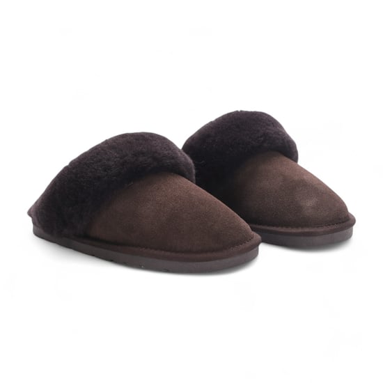 Women's Genuine Sheepskin Brown Suede Mule Winter Slippers - Luna - Image 3