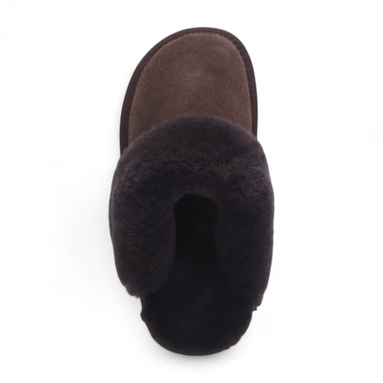 Women's Genuine Sheepskin Brown Suede Mule Winter Slippers - Luna - Image 6