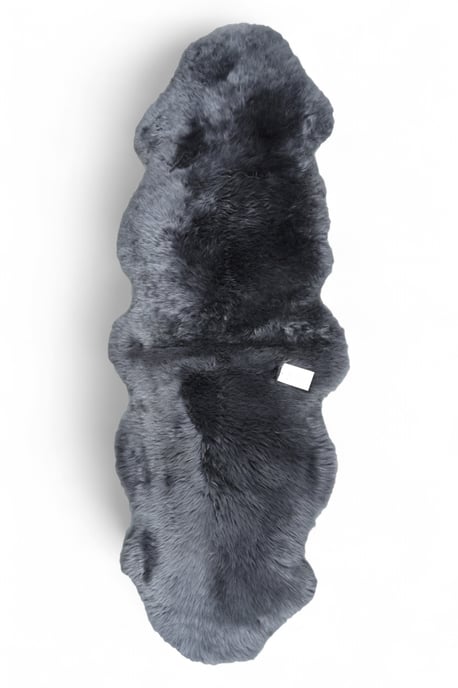 Äkta fårskinn, antracitgrå, dubbel naturlig, silkeslen, fluffig, mjuk, äkta ullmatta - Image 2