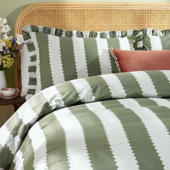Wylder Birdie Stripe Ruffle Duvet Set, Bay Green/Mist, King - Image 3