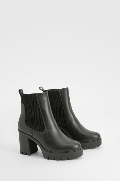Wide Fit Textured Chunky Heeled Chelsea Boot - Image 1