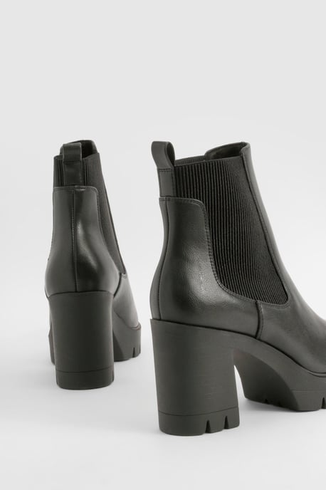Wide Fit Textured Chunky Heeled Chelsea Boot - Image 3
