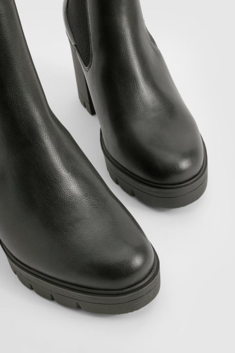 Wide Fit Textured Chunky Heeled Chelsea Boot - Image 4