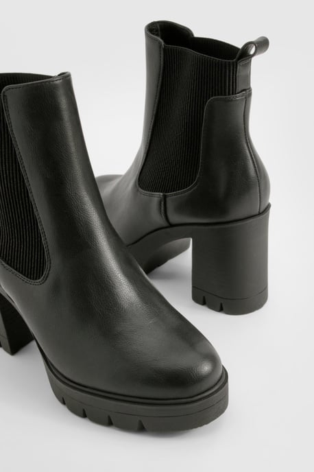 Wide Fit Textured Chunky Heeled Chelsea Boot - Image 5